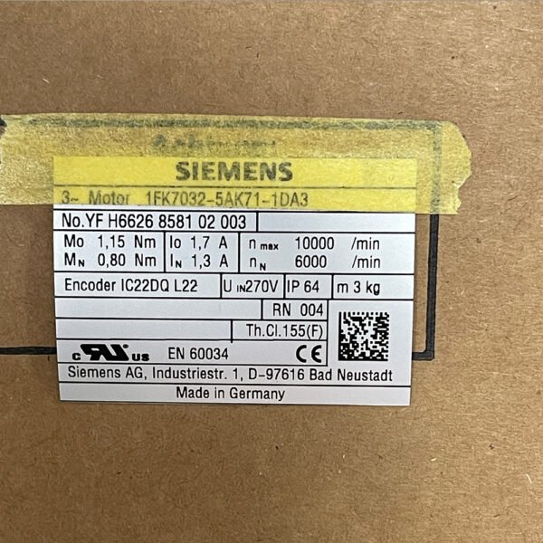 1FK7032-5AK71-1DA3 Siemens Servo Motor